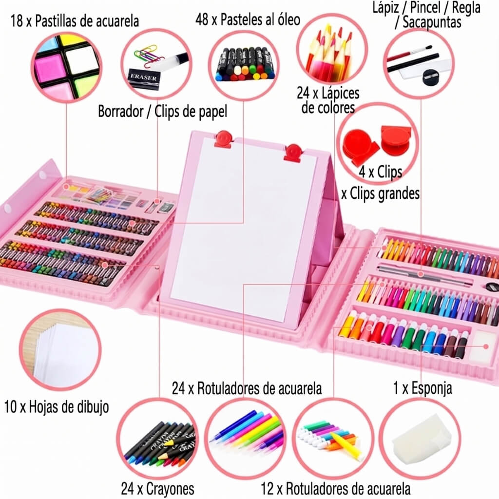 SET DE CRAYONES 208 PCS (ROSA)